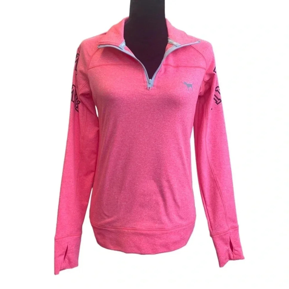 Victoria's Secret PINK Athletic Top Women’s Size S Fitted Half Zip Bright Pink